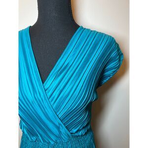 DKNY silky teal pleated maxi dress NWOT